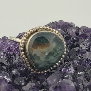 GREEN MOSS AGATE RING HANDMADE IN STERLING SILVER METAL SIZE 8